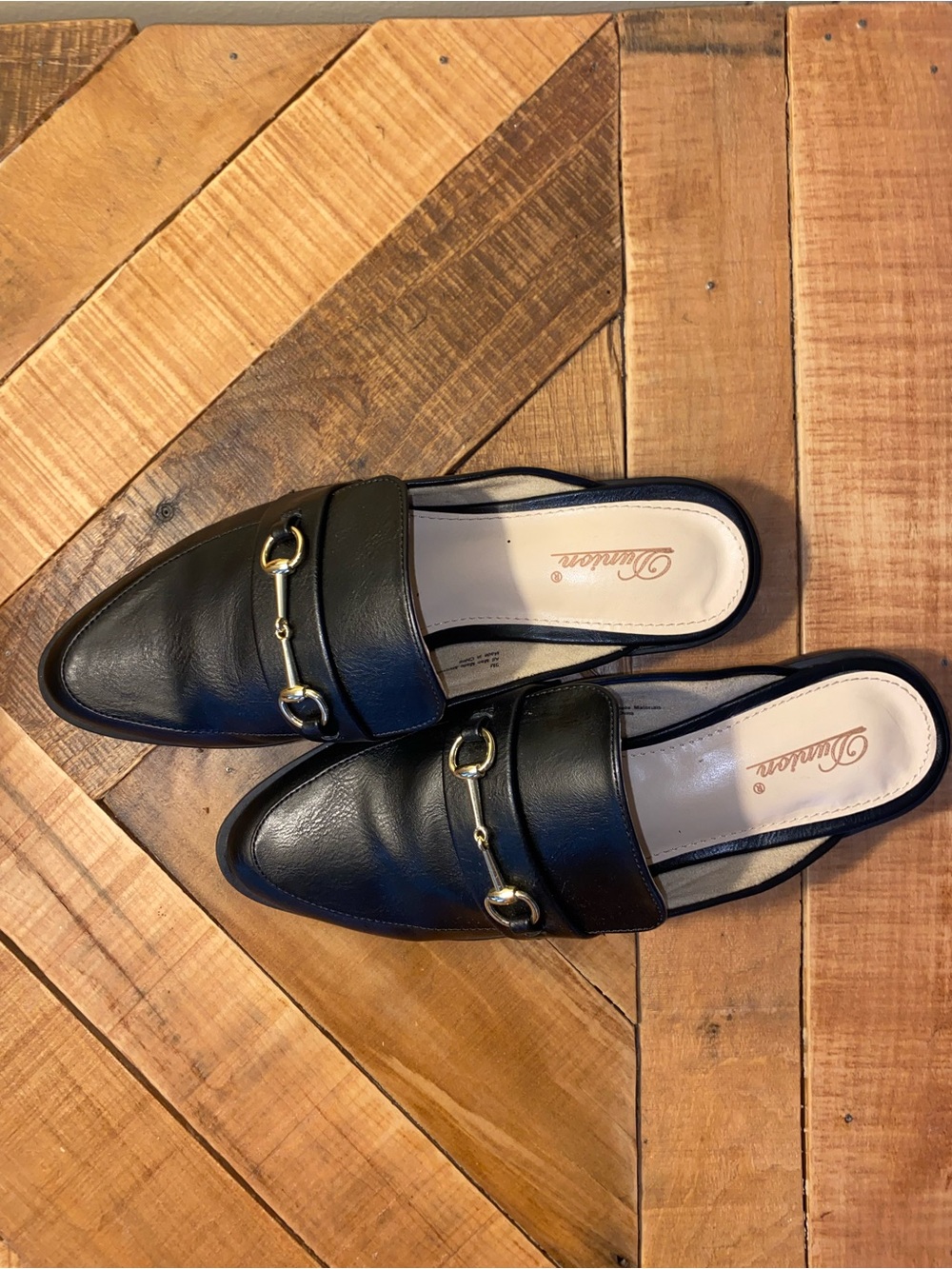 Black Slip-On Mules with Gold Bit
